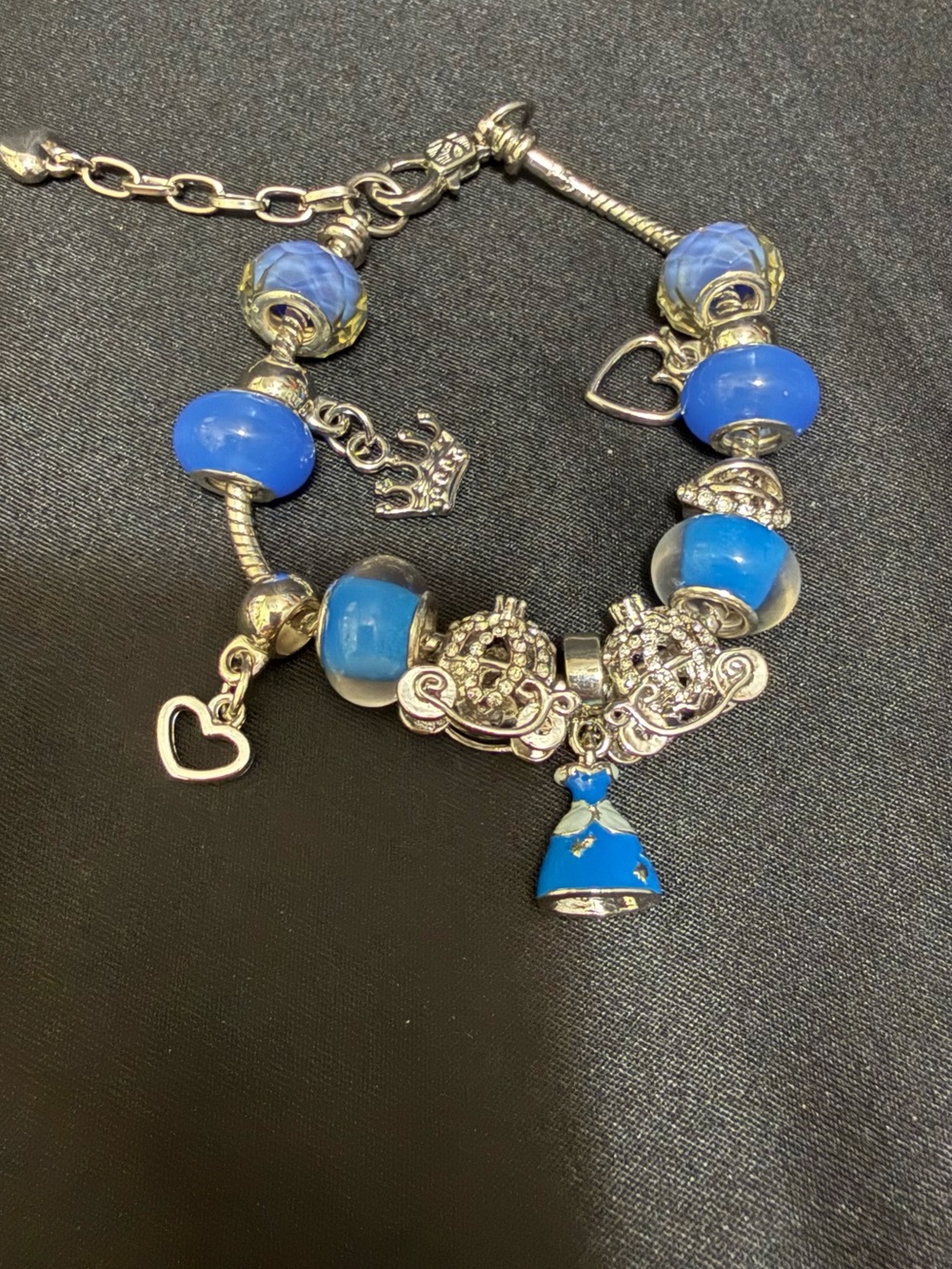 Blue Charm Beaded Bracelet with Cinderella Dress Charm - Women Jewelry
